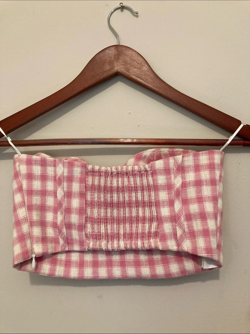 Zara Pink Gingham Bustier Crop Top Sz S